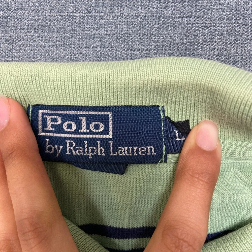 Polo by Ralph Lauren Shirt Mens Large Green Black Striped Hi Lo Hem Golf Tennis